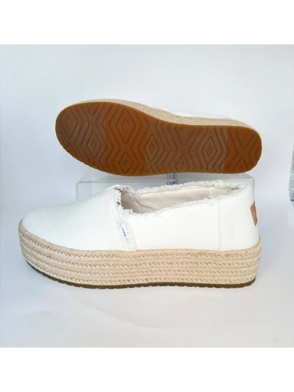 TOMS Valencia Platforms Espadrille White Canvas Women Size 8